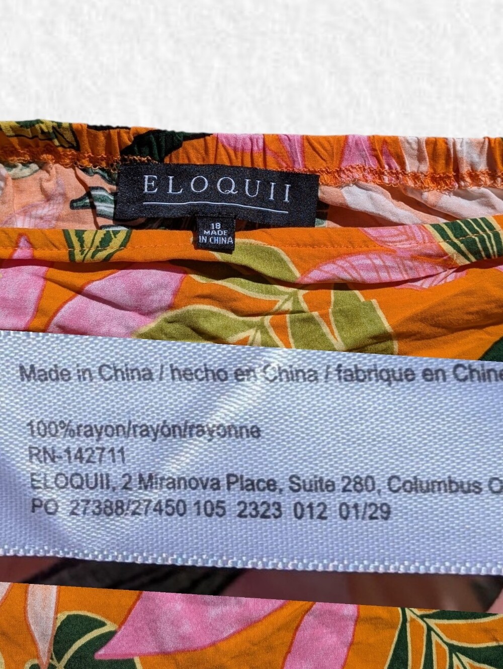 Eloquii Plus Size 18: Bright Orange Tropical Flutter Sleeve Waist Length Top - Picture 4 of 6
